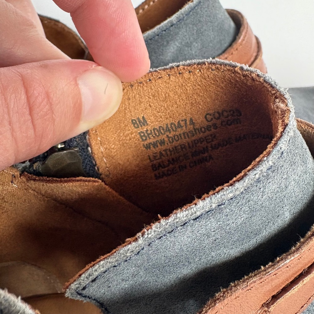 Born Kati Ankle Boots Womens 8 Blue Grey Suede Brown Leather Buckle Booties - Picture 3 of 12